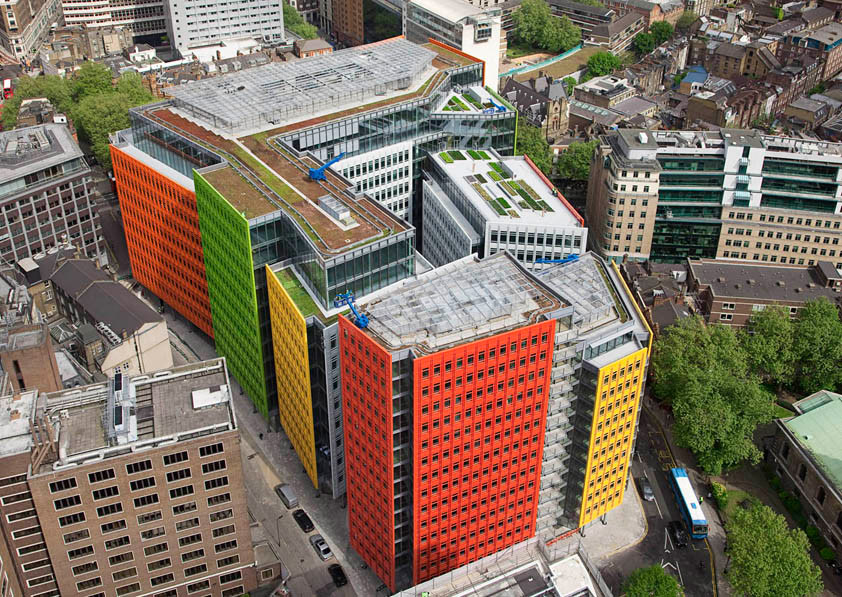 Central St. Giles Court Renzo Piano + Fletcher Priest Architects stands out for its multi-faceted ceramic facade, designed to balance aesthetics and acoustic comfort