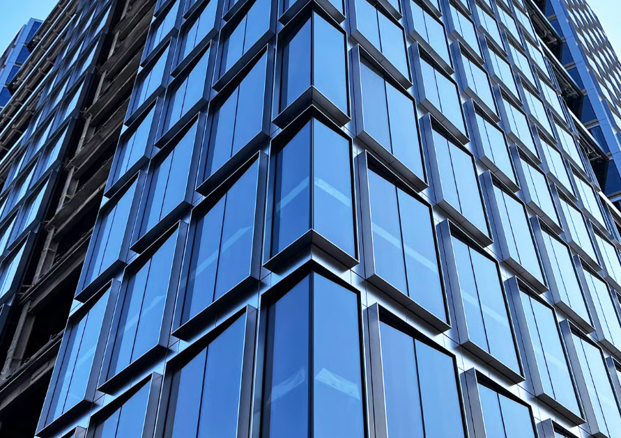 200 Park in San Jose, California. Detail of the stainless steel facade.