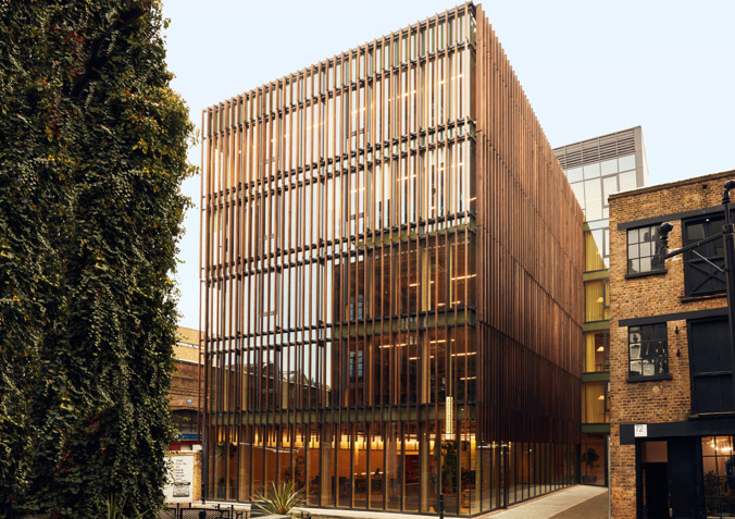 The Black and White Building, London, by Waugh Thistleton Architects. Facade Consultant: Eckersley O’Callaghan.