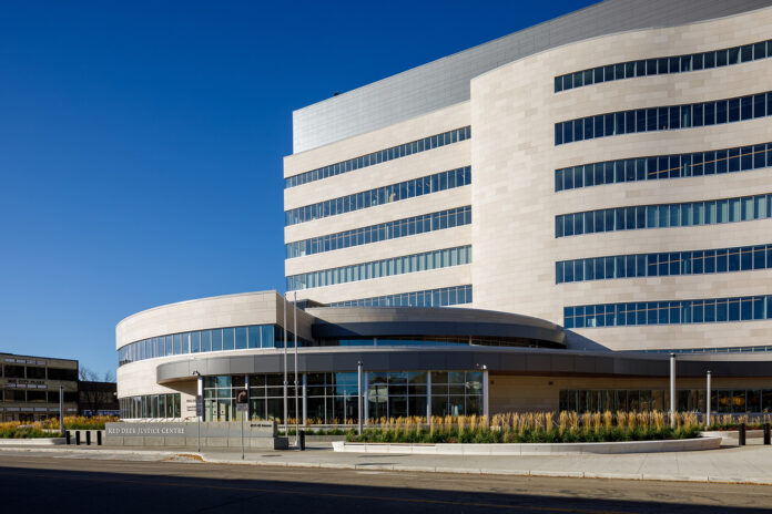 Red Deer Justice Centre – Red Deer, Alberta, Canada. Architects: DLR Group, Group2 Architecture Interior Design Ltd. Façade Engineer: Entuitive