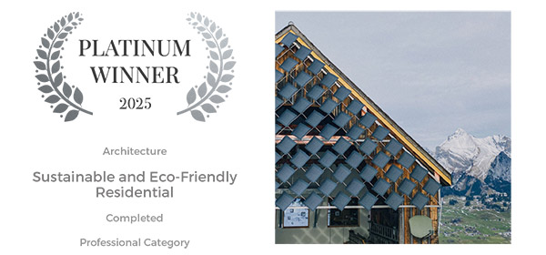 Houzee awards 2025 - Platinum winner Architecture - Sustainable and Eco-Friendly Residential Intelligent Solar Chalet, Architect / Designer: Dr. Vesna Kosoric and Đorđe Ćebić, Studio: Solskin by Zurich Soft Robotics Copyright: HELBLING FOTOGRAFIE GmbH, Zürich Switzerland